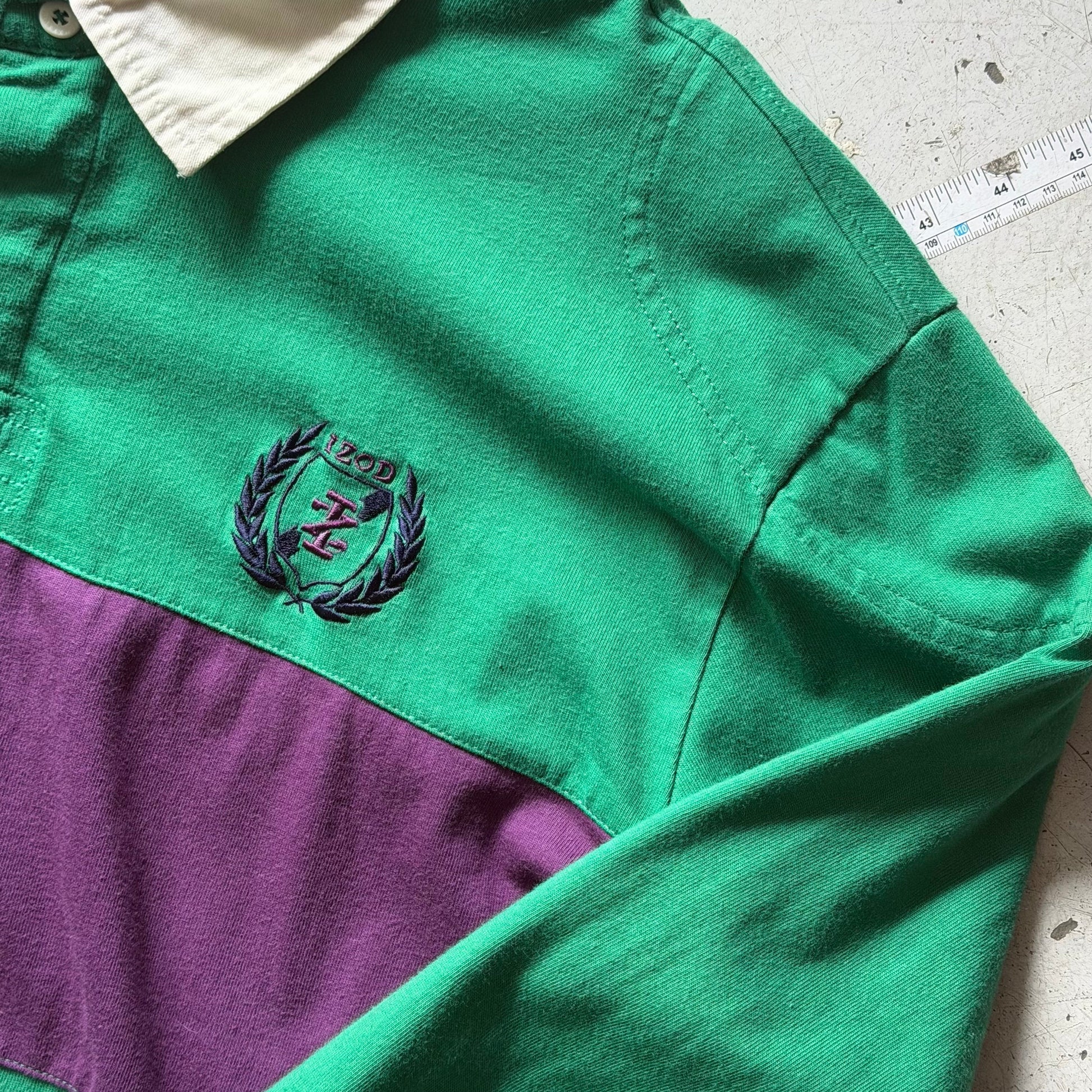 Rugby polo | stribet | grøn/lilla | XXL - Re:Junk Vintage