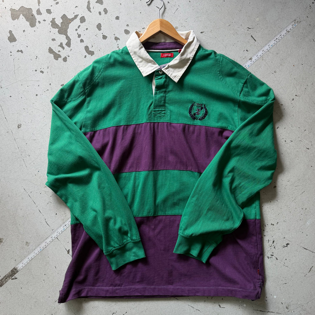 Rugby polo | stribet | grøn/lilla | XXL - Re:Junk Vintage