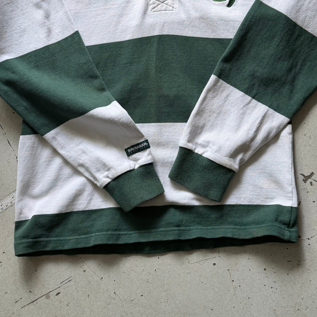 Rugby polo | stribet | hvid/grøn | M - Re:Junk Vintage