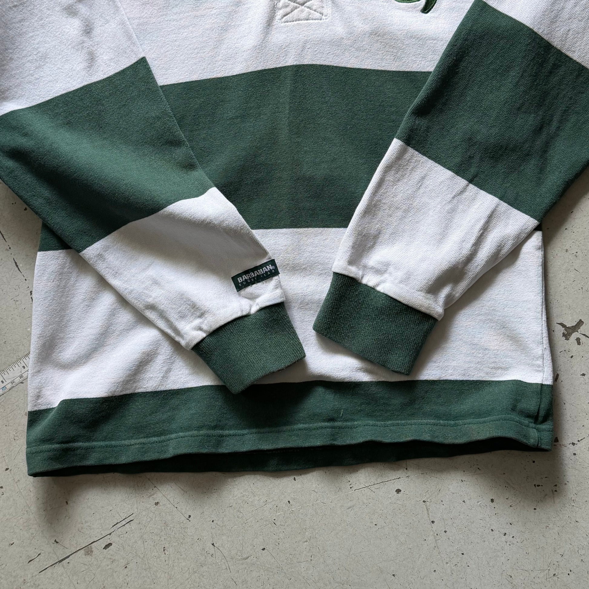 Rugby polo | stribet | hvid/grøn | M - Re:Junk Vintage
