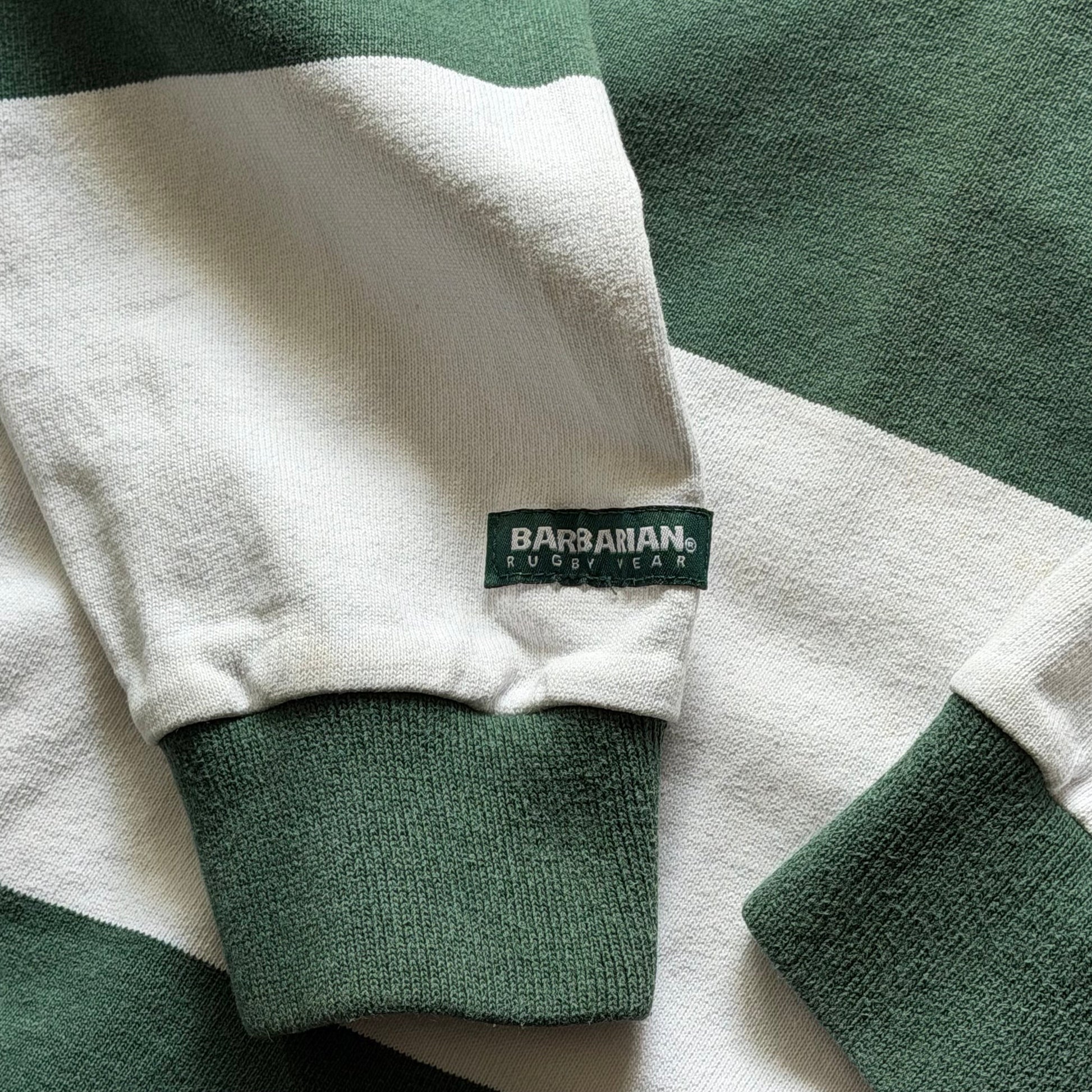 Rugby polo | stribet | hvid/grøn | M - Re:Junk Vintage