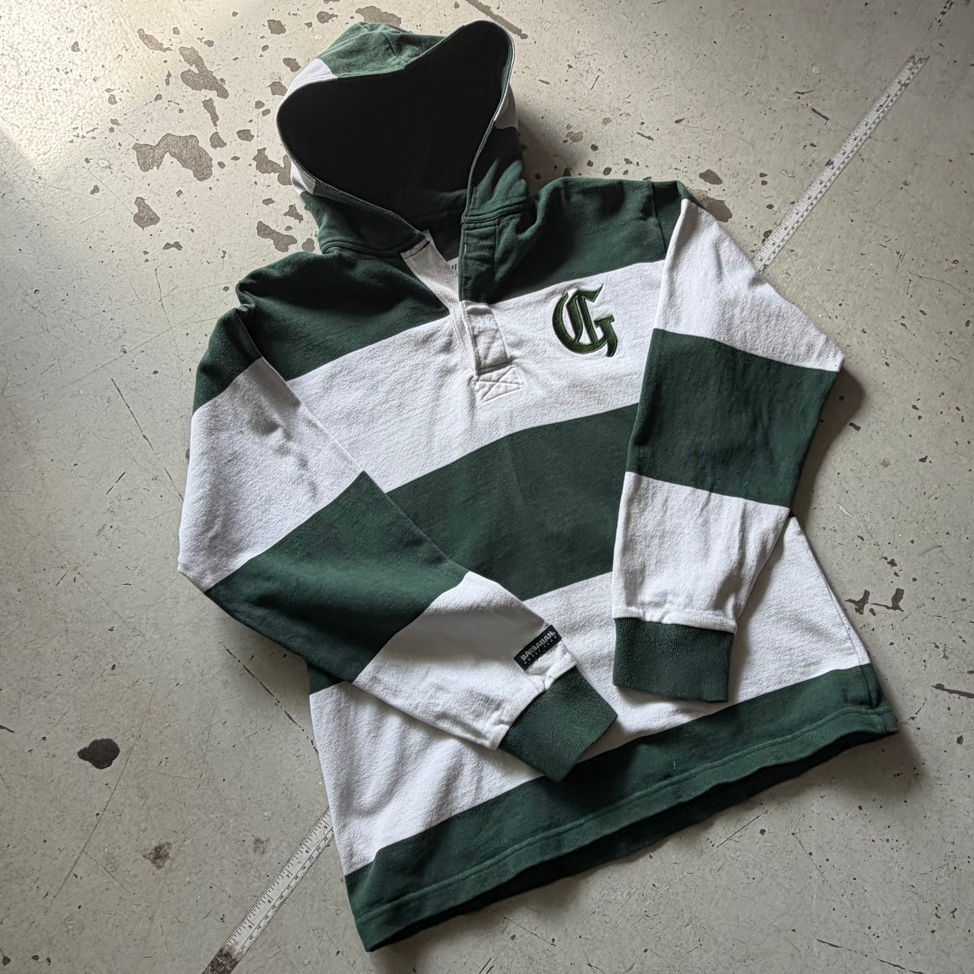 Rugby polo | stribet | hvid/grøn | M - Re:Junk Vintage