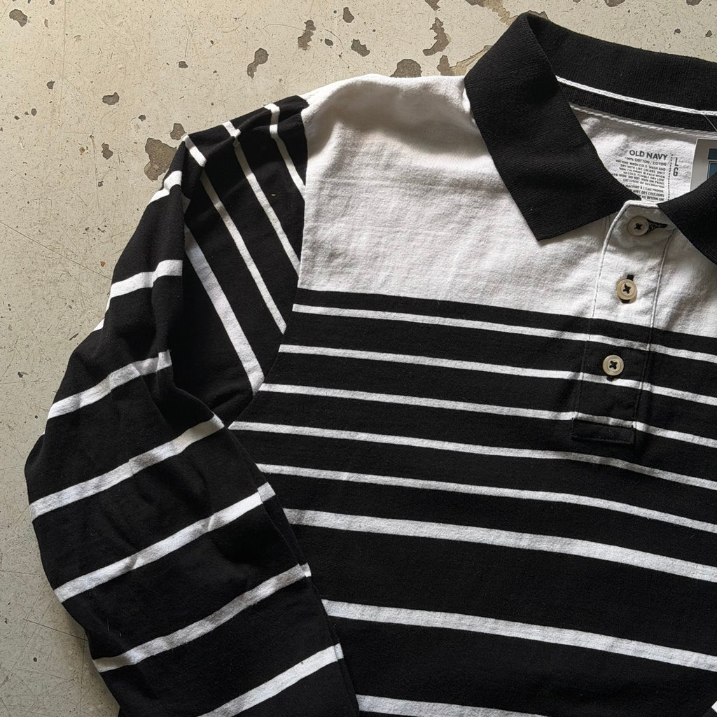Rugby polo | stribet | hvid/sort | L - Re:Junk Vintage