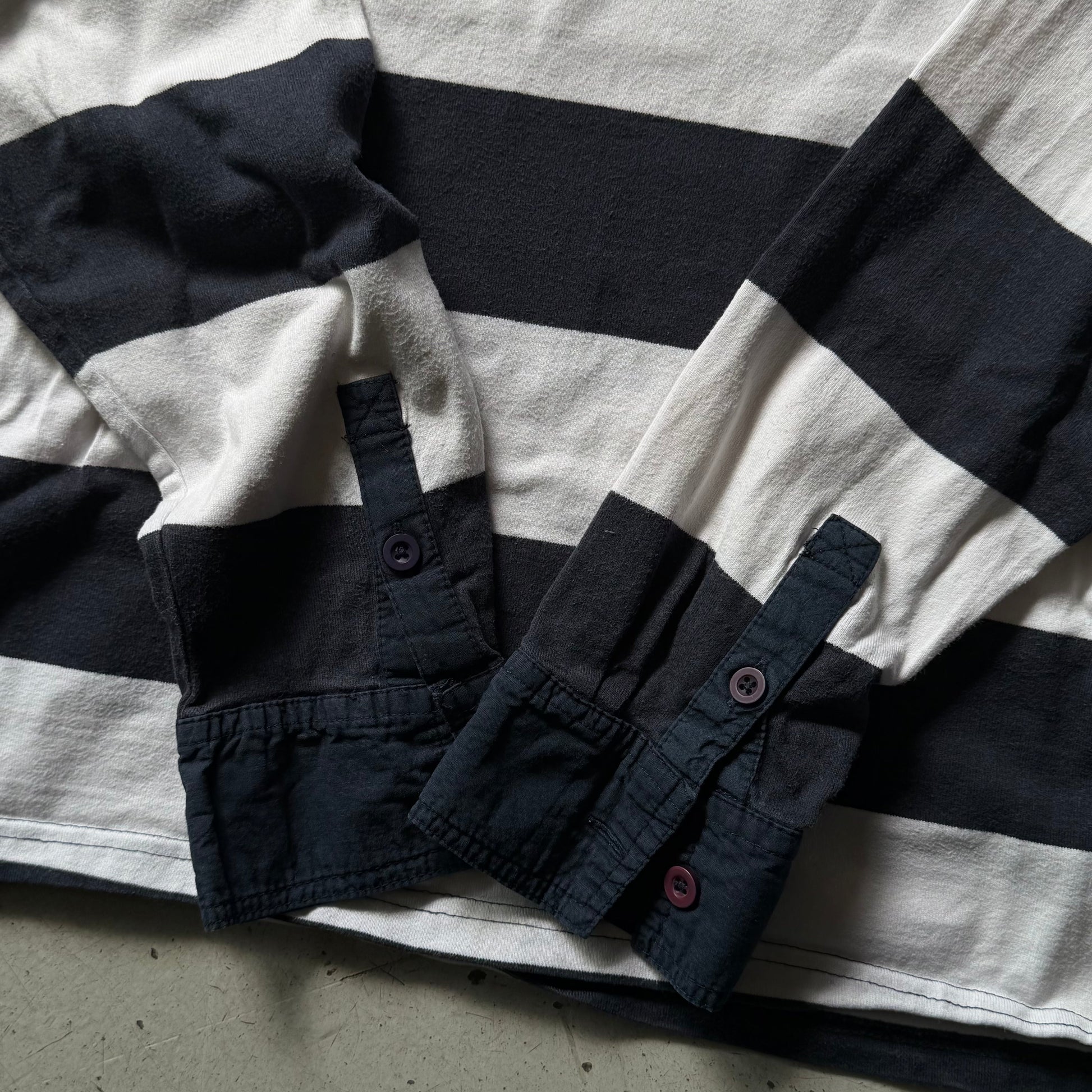 Rugby polo | stribet | hvid/sort | L - Re:Junk Vintage