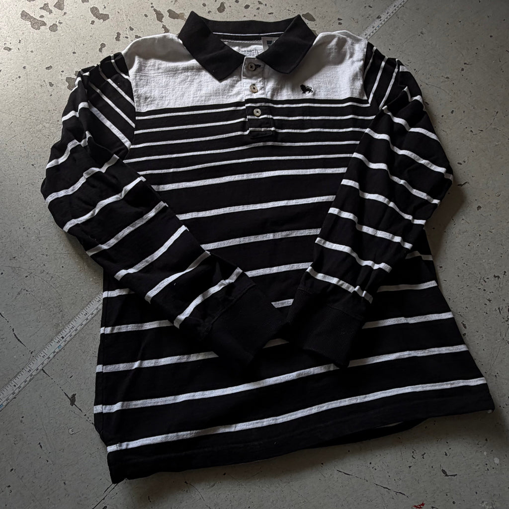 Rugby polo | stribet | hvid/sort | L - Re:Junk Vintage