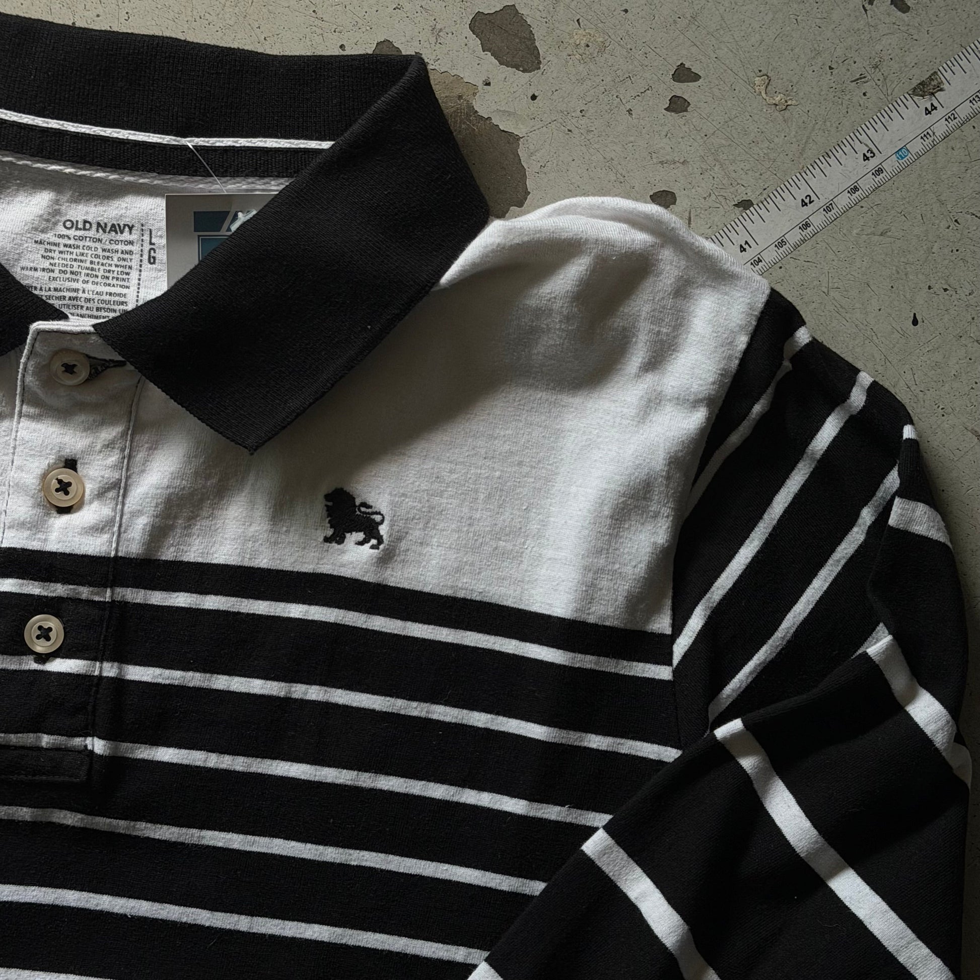 Rugby polo | stribet | hvid/sort | L - Re:Junk Vintage