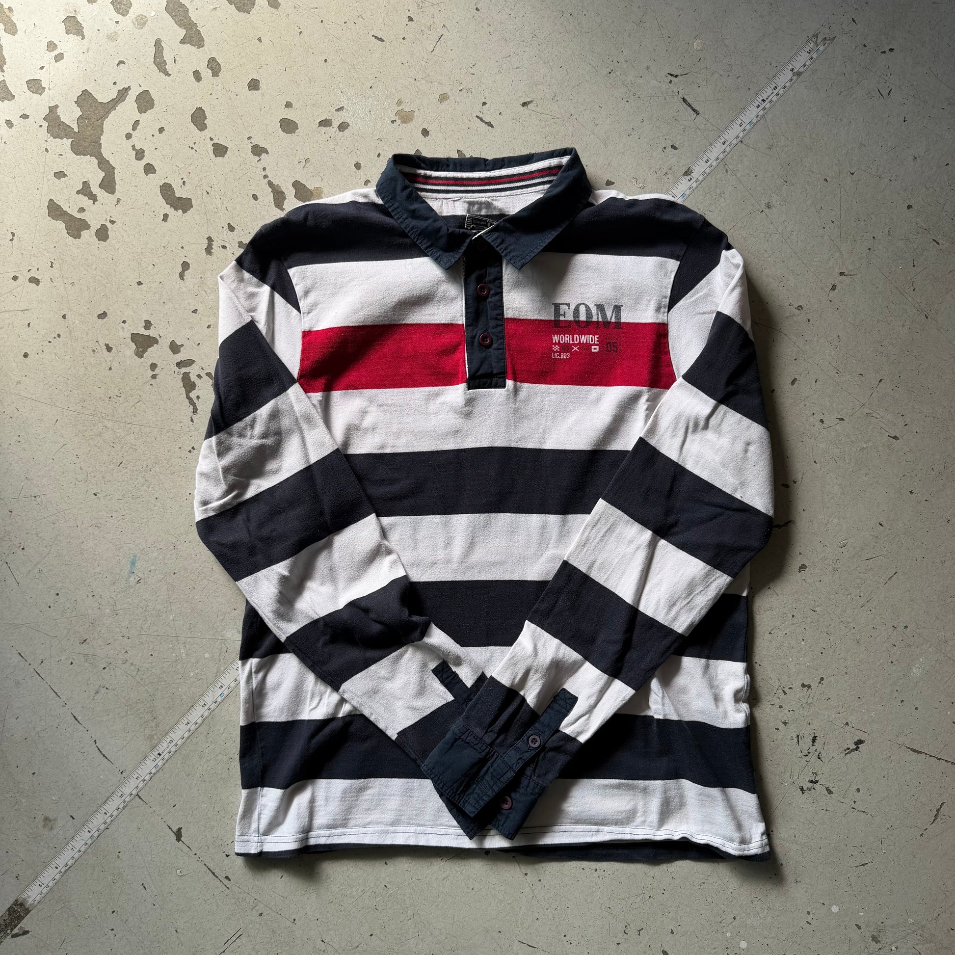 Rugby polo | stribet | hvid/sort | L - Re:Junk Vintage