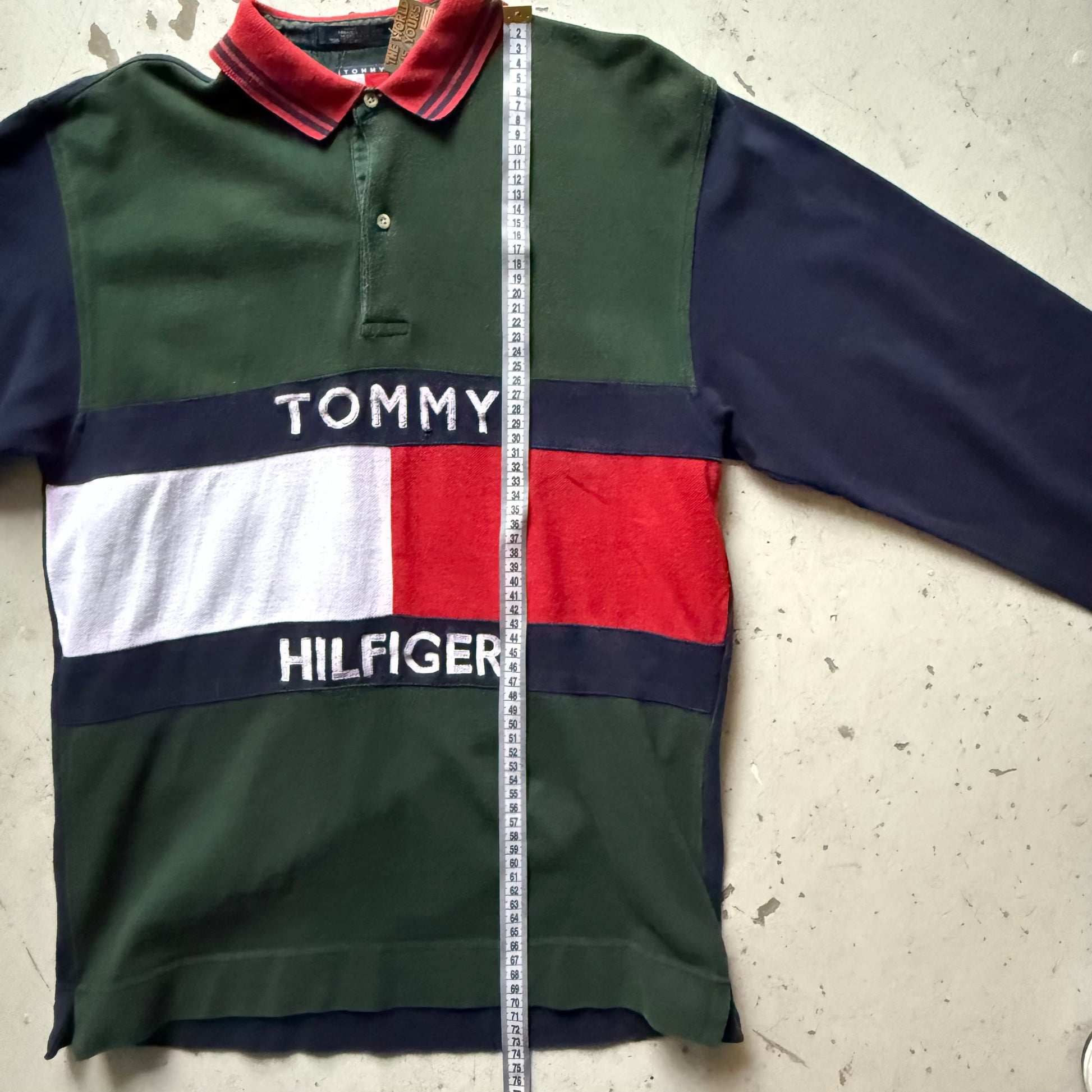 Tommy Hilfiger rugby polo vintage langærmet – navy/grøn/rød – S/M - Re:Junk Vintage