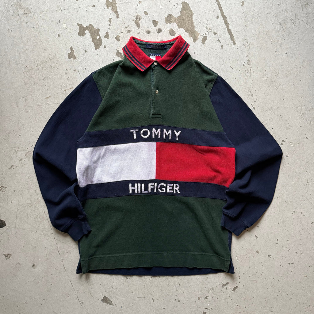 Tommy Hilfiger rugby polo vintage langærmet – navy/grøn/rød – S/M - Re:Junk Vintage