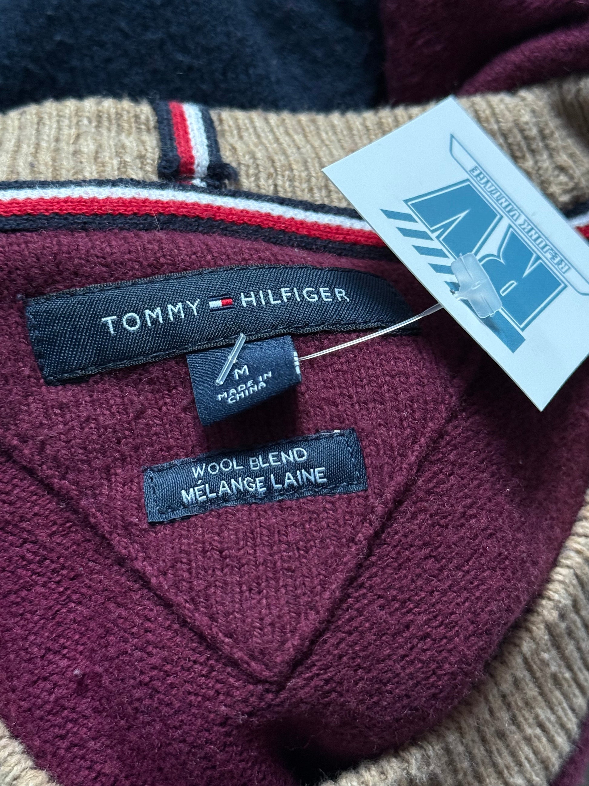 Tommy Hilfiger | Striktrøje | Rød / Navy | Medium - Re:Junk Vintage