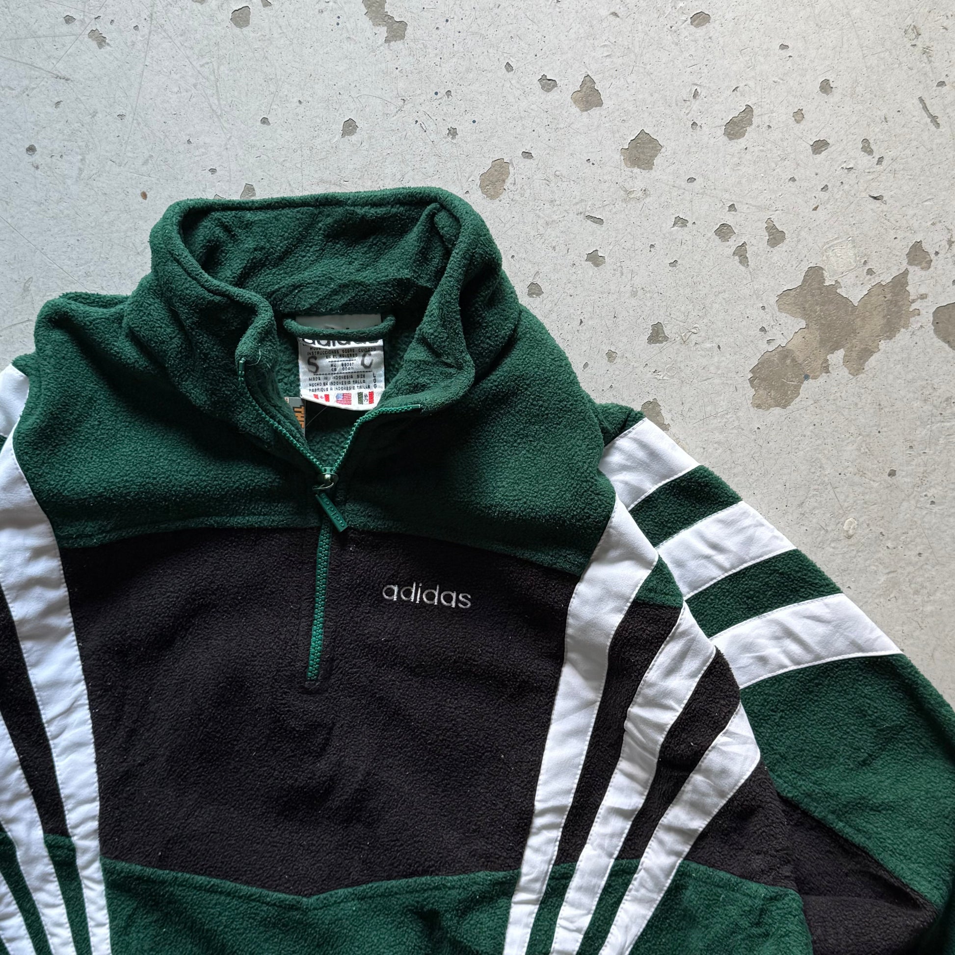 Vintage Adidas Fleece – Grøn & Sort Half Zip - Re:Junk Vintage