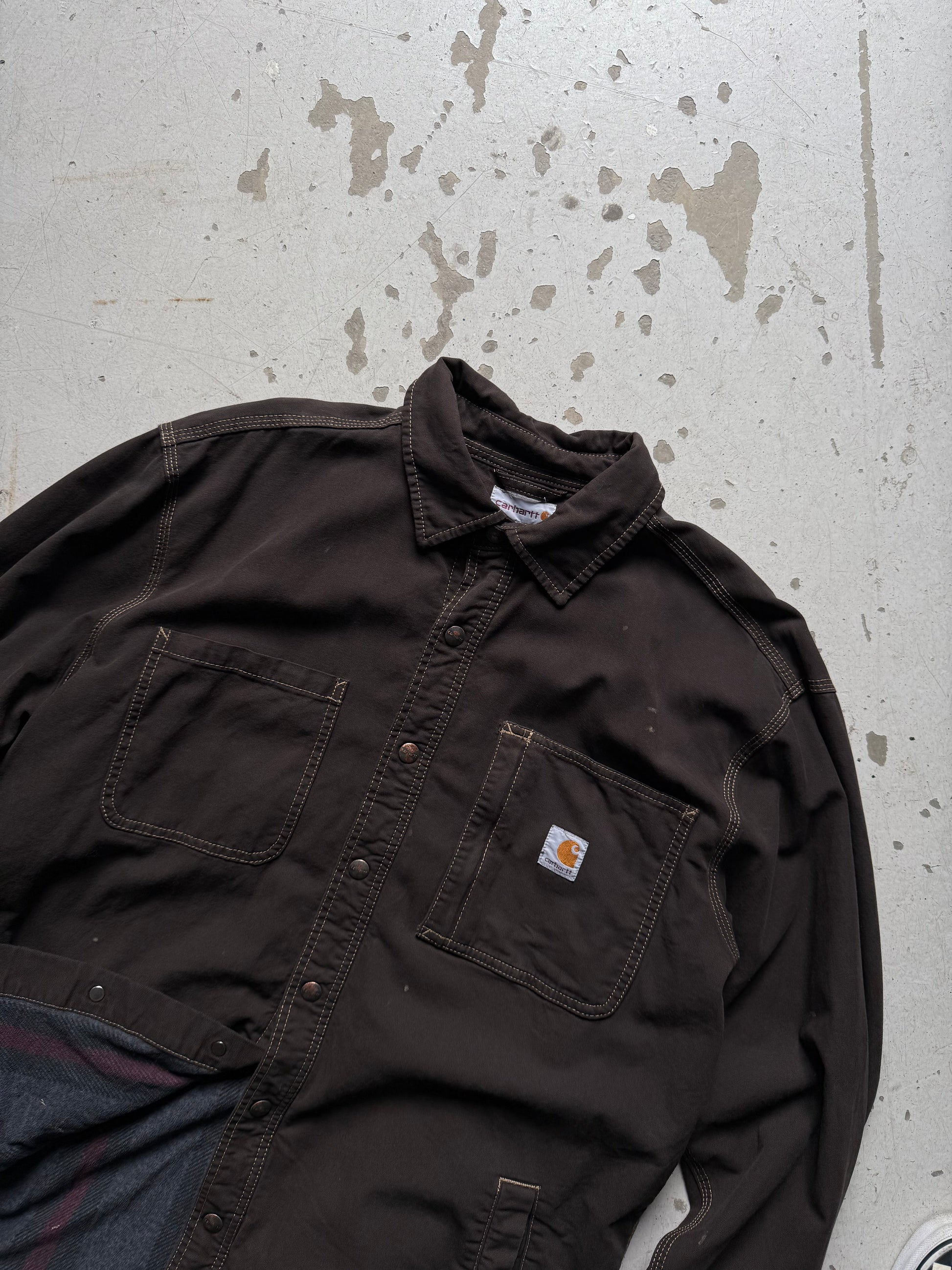 Vintage Carhartt Flannel - Lined Work Shirt – Mørkebrun (L) - Re:Junk Vintage