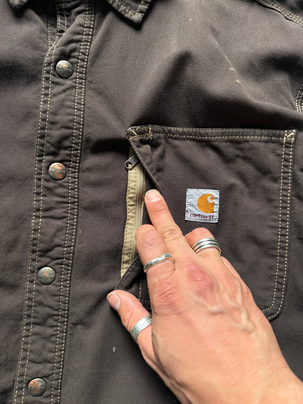 Vintage Carhartt Flannel - Lined Work Shirt – Mørkebrun (L) - Re:Junk Vintage