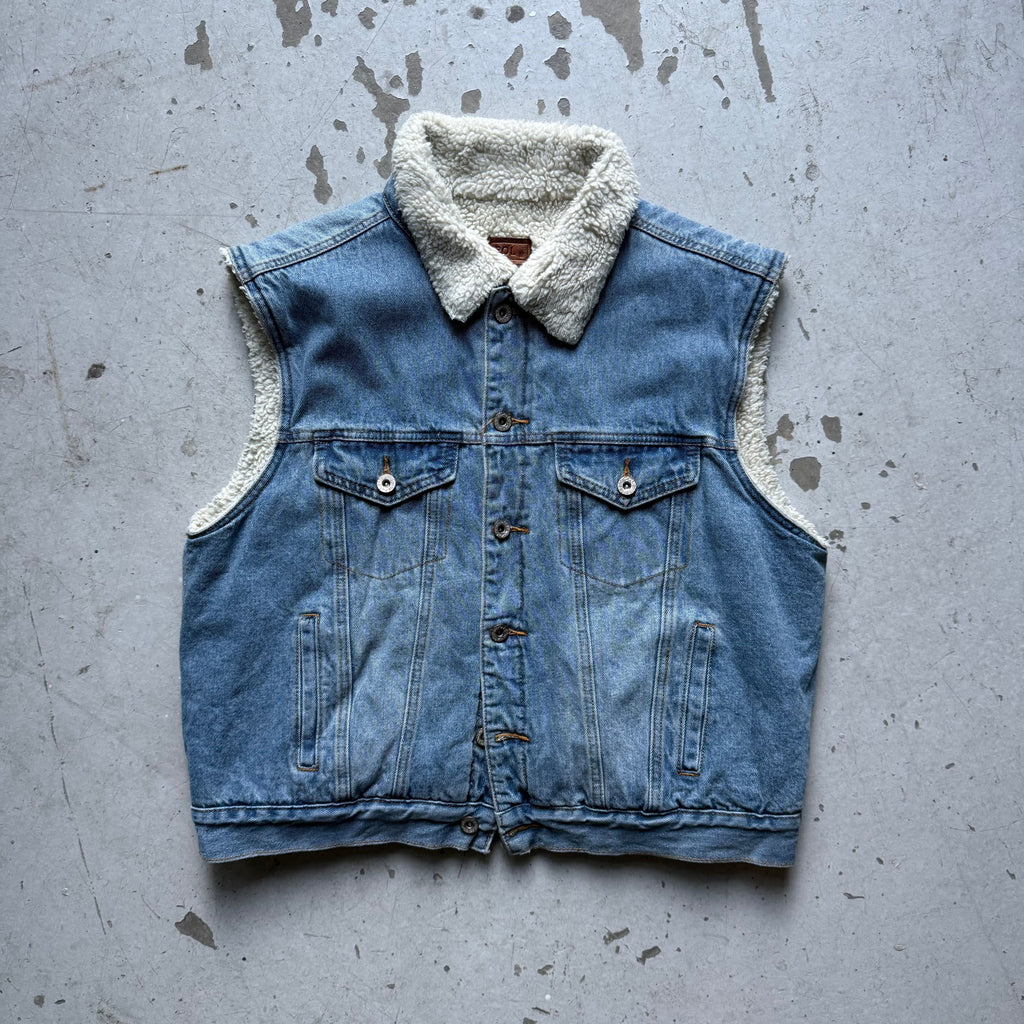 Vintage Denim Sherpa Vest – Lyseblå (M) - Re:Junk Vintage