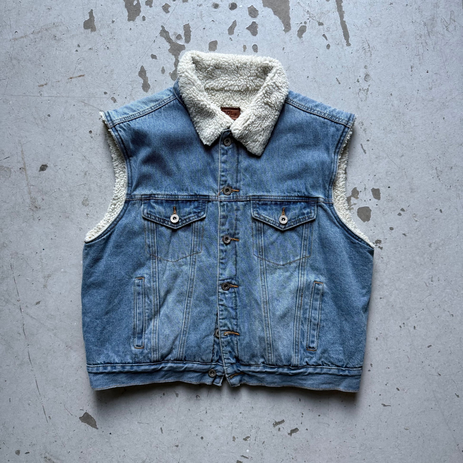 Vintage Denim Sherpa Vest – Lyseblå (M) - Re:Junk Vintage