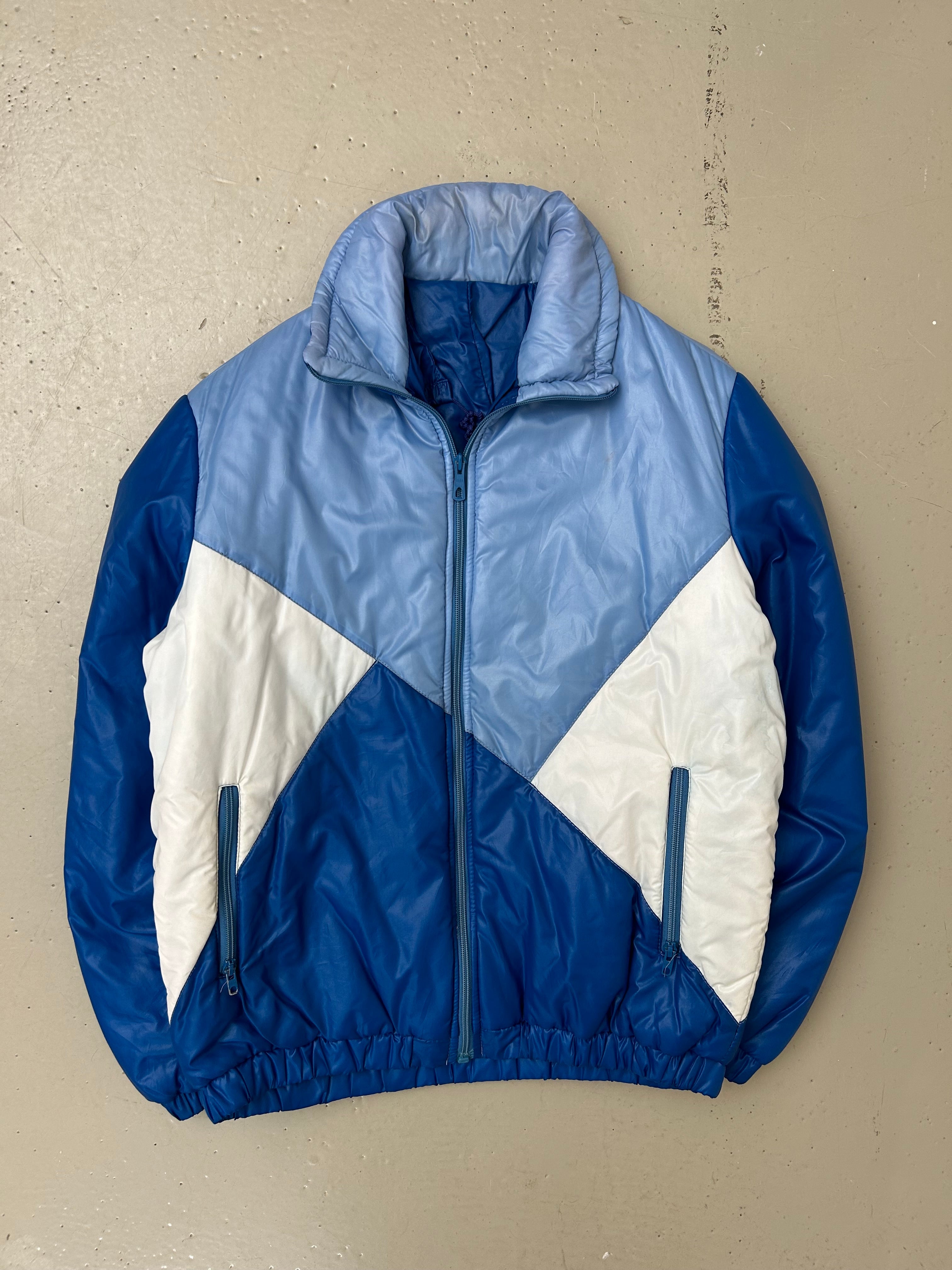 Vintage Blue Colourblock Zip Jacket – Retro 90s Look